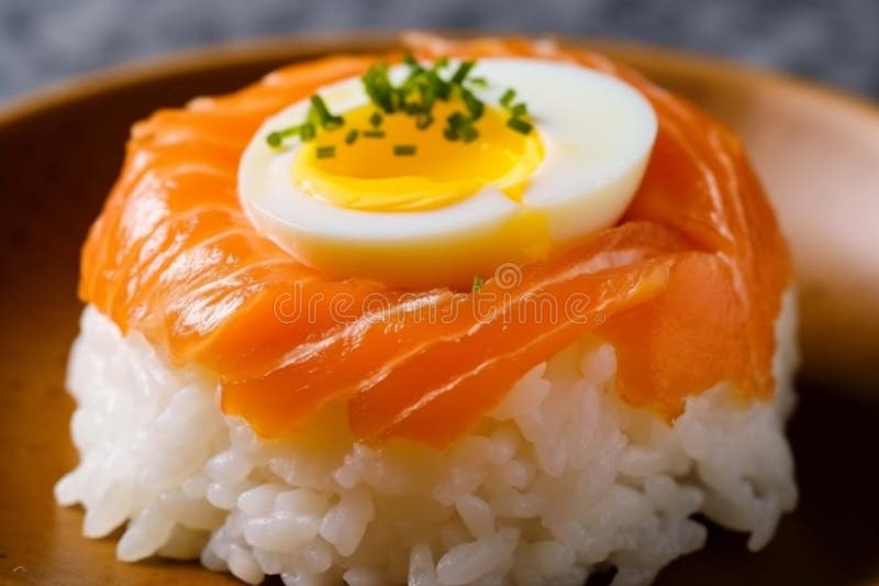 Rice with Egg and Marinated Salmon Tamago Kake Gohan Generative Ai
