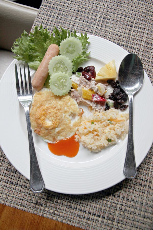 Rice Eggs Bacon and Toast Breakfast. Stock Image - Image of eggs