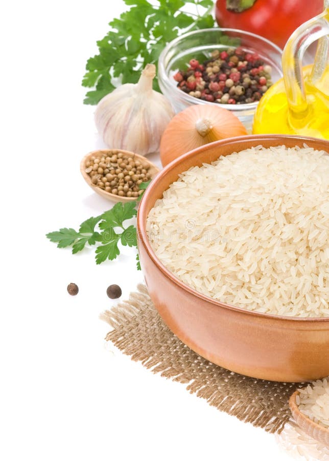 Rice and Food Ingredient on White Stock Image Image of pepper