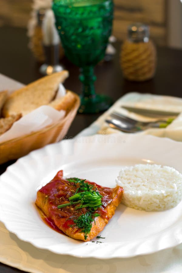 Rice with Fried Fish Sweet Sour Spicy Sauce Stock Photo Image of leaf
