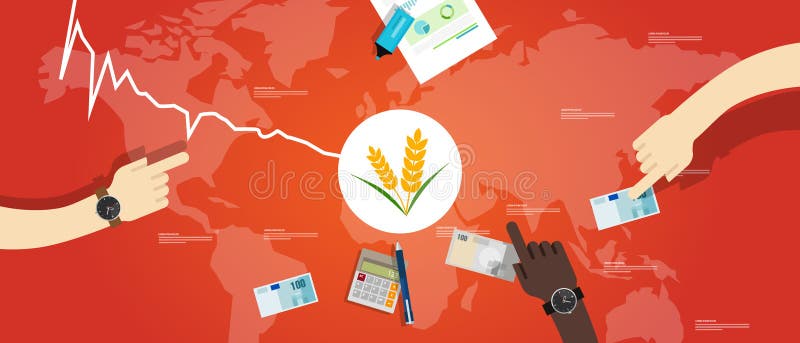 Rice grain price going down decrease cheaper in commodity market international trading market vector illustration