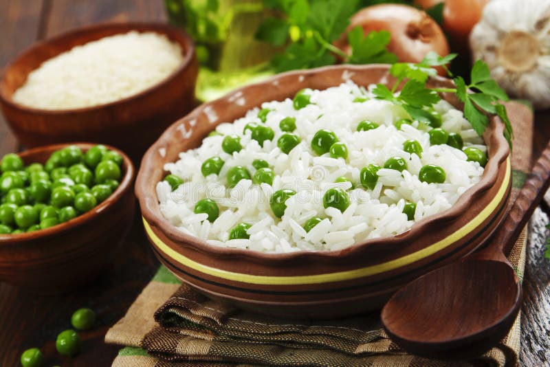 Rice with green peas stock image. Image of boiled, japan 164726837