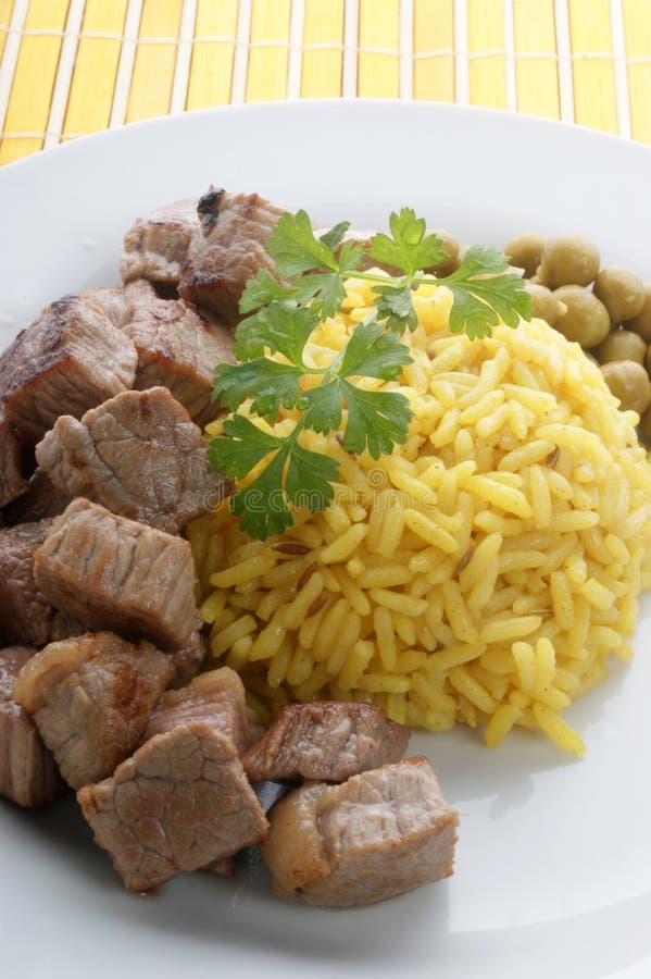 Rice with Grilled Chicken and Pea Stock Photo Image of gastronomy