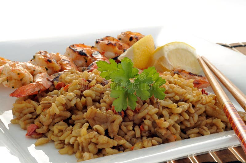 Rice and Grilled Shrimp stock photography