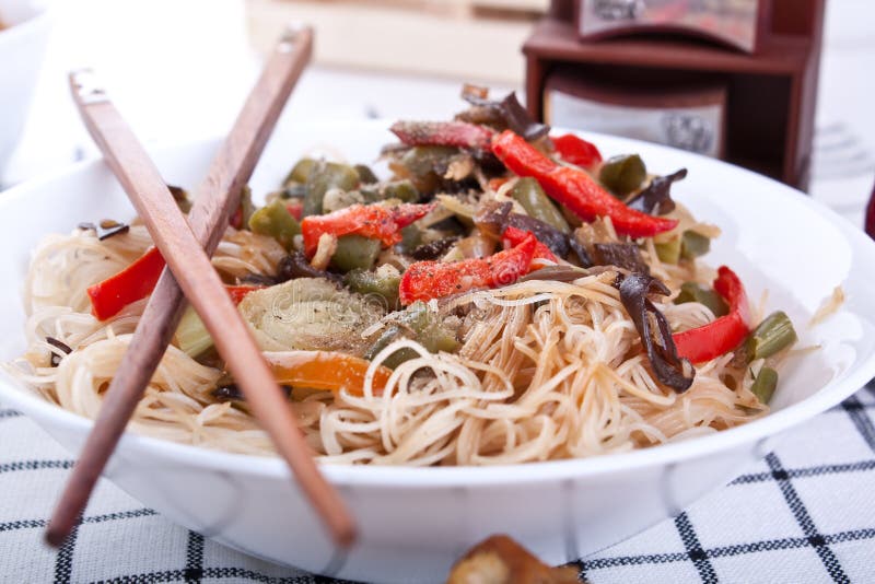 Rice Noodles with Vegetables Stock Image - Image of restaurant