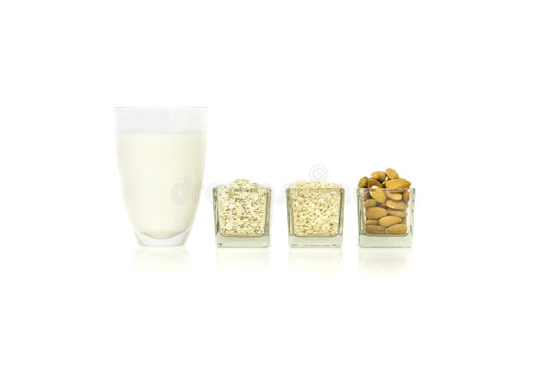 Rice, Oatmeal and Almond Milk. Stock Photo Image of white, organic