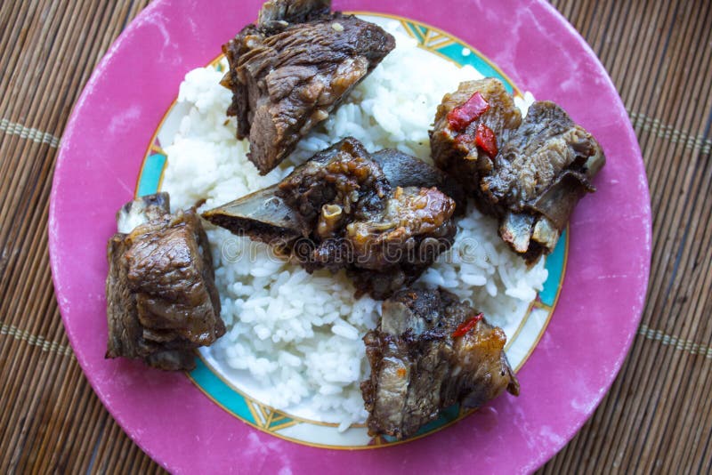 A Rice with Pork Ribs on a Plate Stock Image Image of cooking