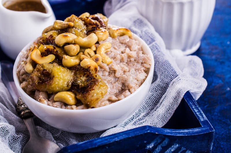 Rice porridge with banana stock image. Image of breakfast 88192083
