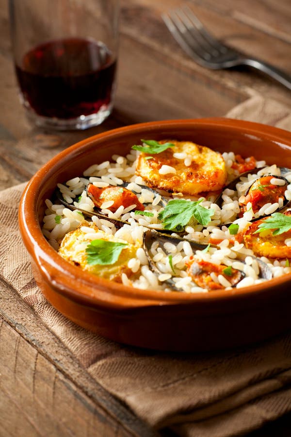Rice with Potatoes and Mussels Stock Photo Image of food, wine 23248920