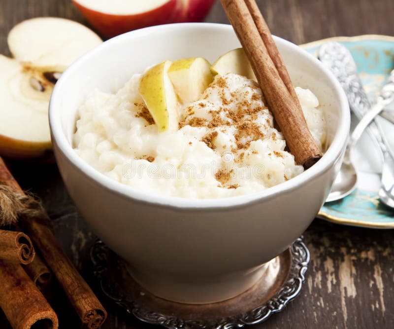 Rice Pudding With Apple And Cinnamon Stock Image Image of organic