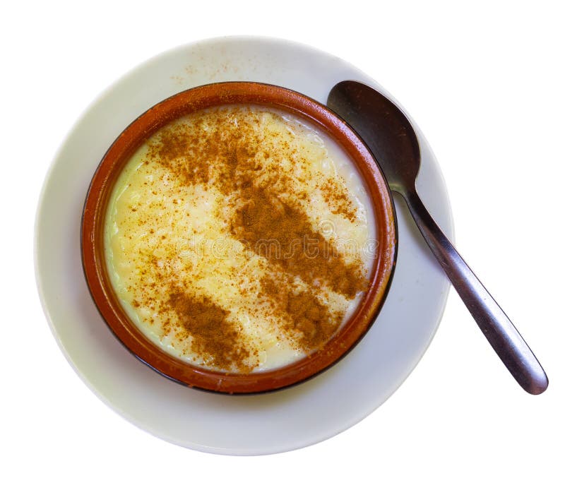 Rice Pudding. Sweet Dish Made by Cooking Rice in Milk and Sugar, Some