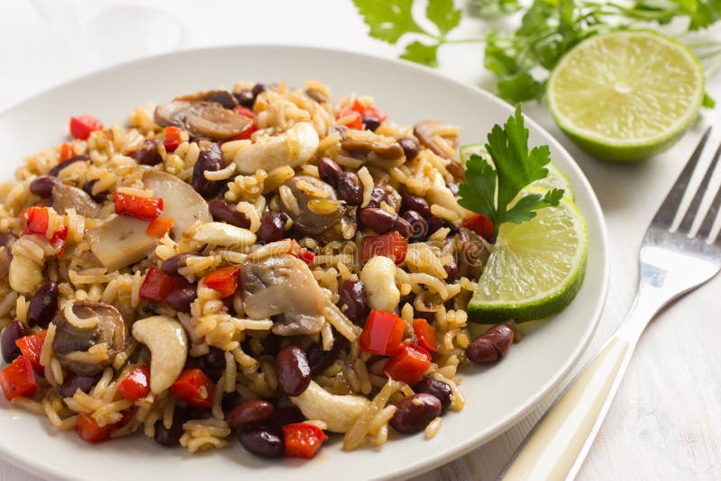 Rice with Red Bean, Mushrooms and Vegetables Stock Image Image of