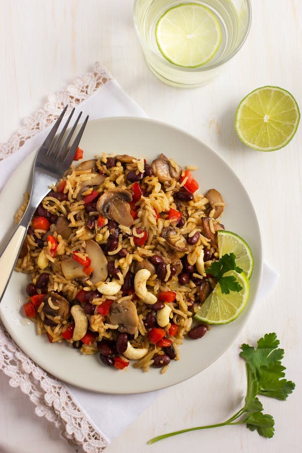Rice with Red Bean, Mushrooms and Vegetables Stock Image Image of