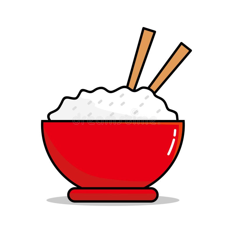 Rice in the Red Bowl with Chopstick Cartoon Vector Illustration Isolated on  White Background Stock Illustration - Illustration of east, chinese:  158038175
