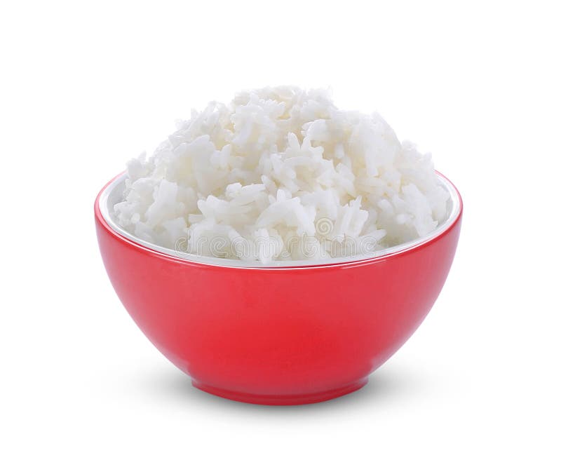 Rice in Red Bowl on White Background Stock Photo Image of cooking