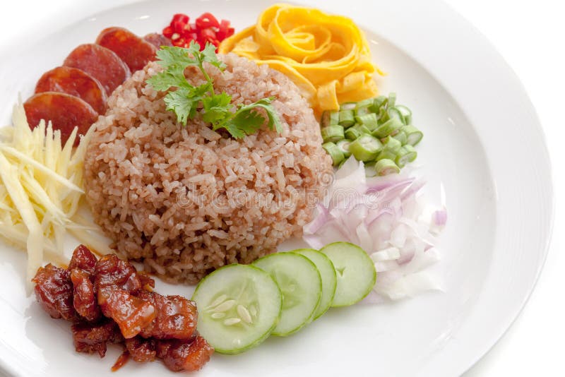 Rice Seasoned with Shrimp Paste on the Dish, White Background Stock Photo Image of fresh