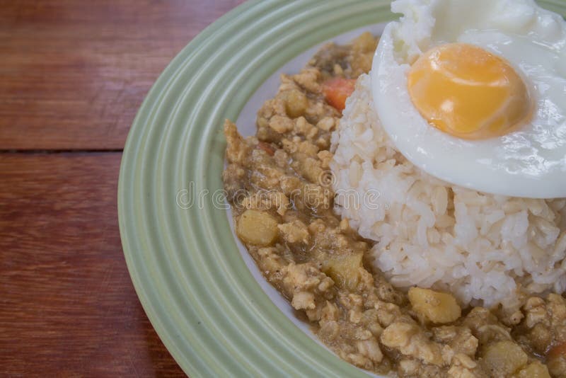 Rice with Spicy Curry and Fried Egg Stock Image Image of plate, meat 83283571