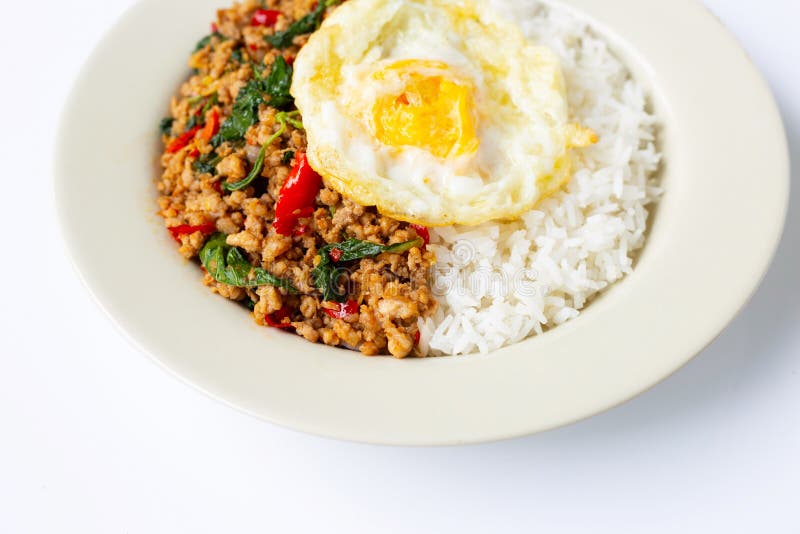Rice Topped with Stirfried Pork with Holy Basil and Fried Egg Stock Photo Image of chinese