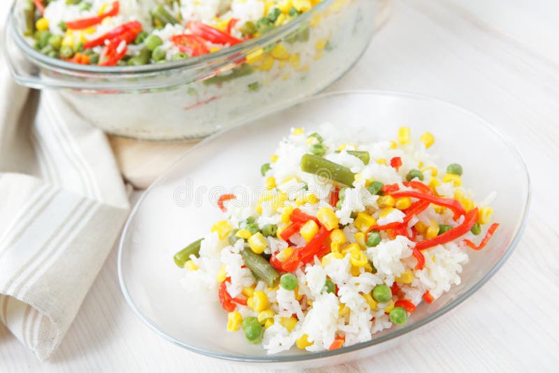 Rice with vegetables stock image. Image of wooden, healthy 13411159