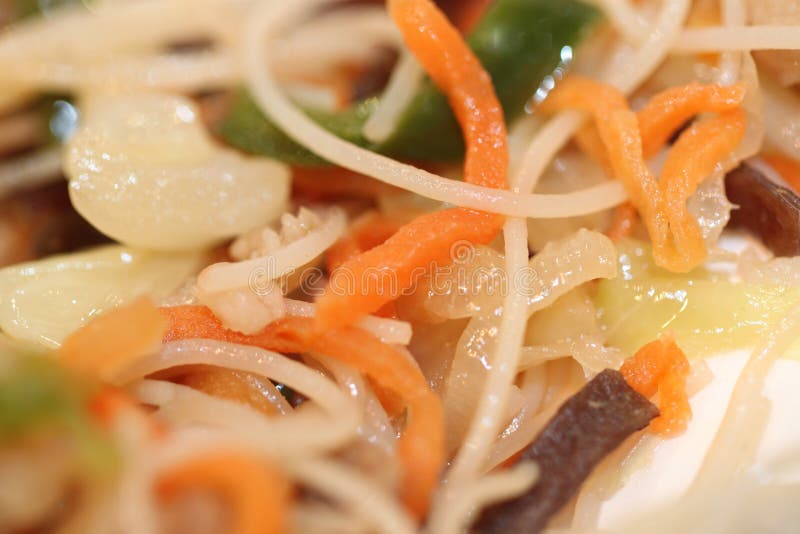 Rice Vermicelli Stirfried with Vegetables Mix. Stock Photo Image of