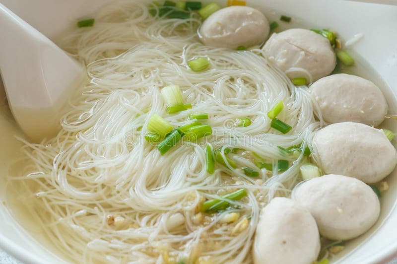 Rice Vermicelli in Thin Soup Stock Image Image of meatball, food
