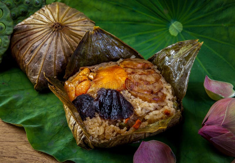 Rice wrapped in lotus leaf stock image. Image of closeup 244099313