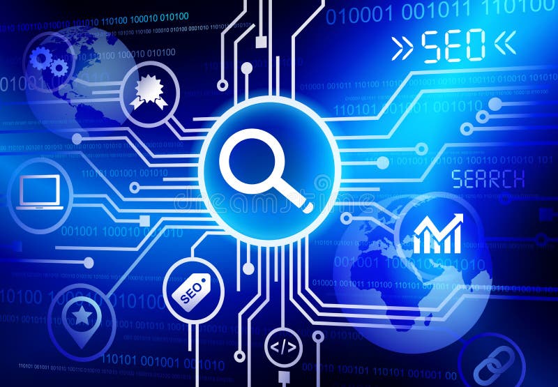 Ricerca del concetto di SEO Globalisation Analysis Browsing Software illustrazione vettoriale