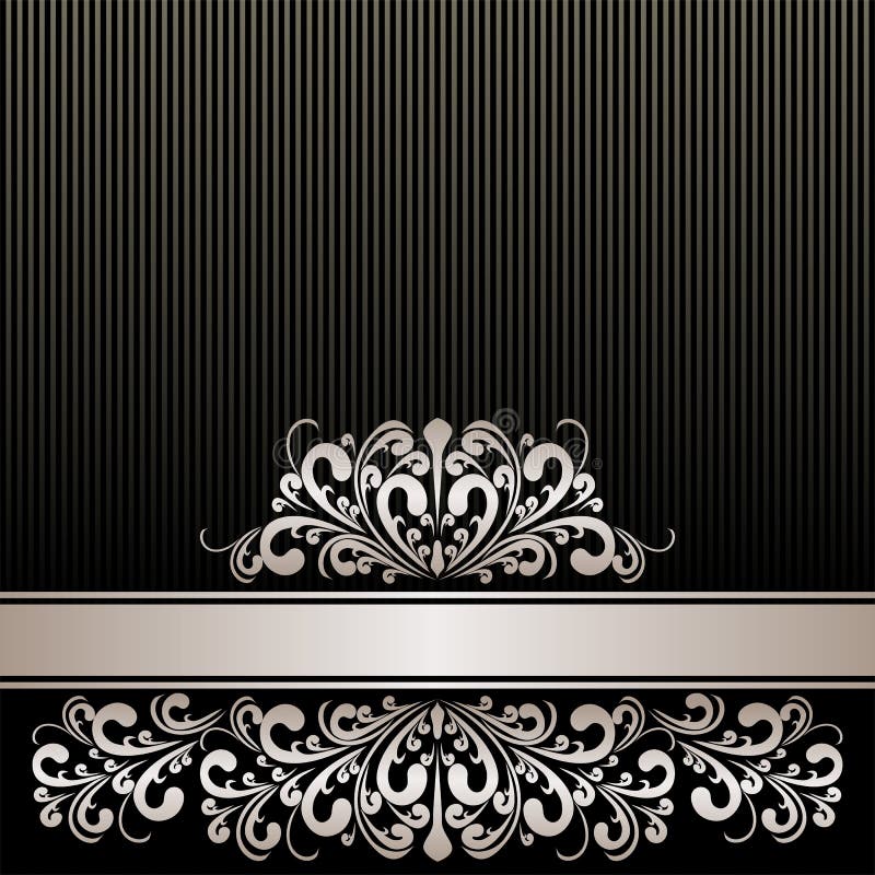 Rich black Background with silver Ribbon and royal Border. vector illustration