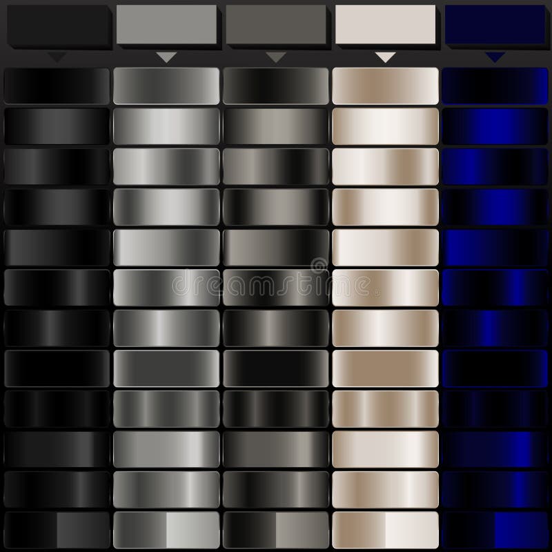Rich Black Gray Dark Gray Light Gray and Dark Sapphire solid color with Metallic Gradient Color Bundle. Perfect for Gradient vector illustration