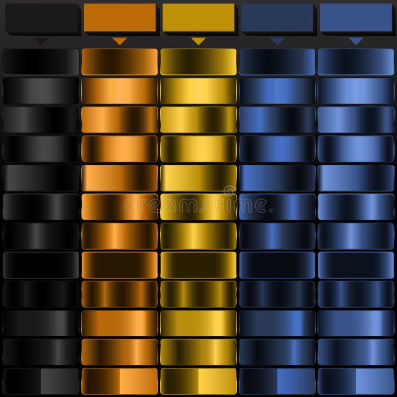 Rich Black Ochre Dark Gold Dark Blue and Denim Blue solid color with Metallic Gradient Color Bundle. Perfect for Gradient royalty free illustration