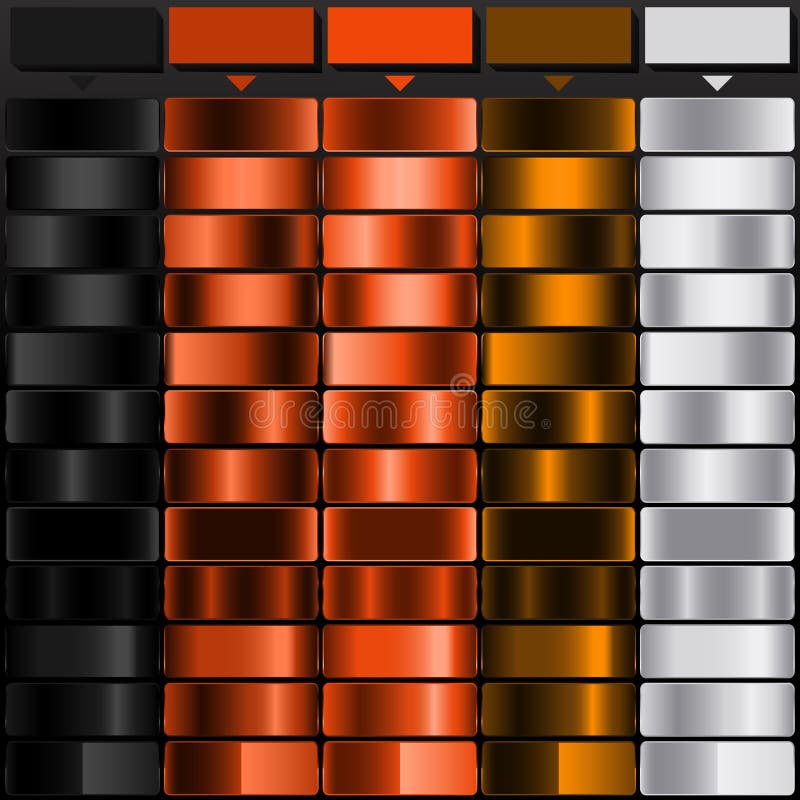 Rich Black Rust Red Bright Orange Dark Brown and Light Gray solid color with Metallic Gradient Color Palette. Perfect for Gradient royalty free illustration