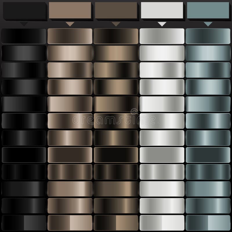 Rich Black Taupe Dark Brown Light Gray and Slate Gray solid color with Shimmering Gradient Color Set. Perfect for Gradient royalty free illustration