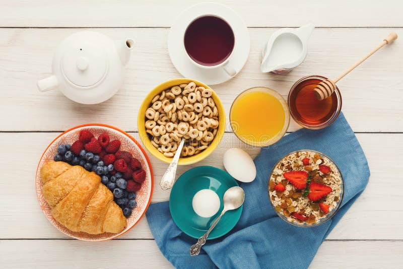 Continental Breakfast Menu on Woden Table Stock Photo - Image of bright ...