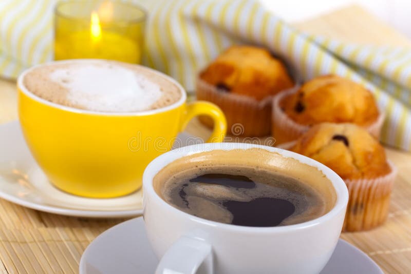 A Rich Breakfast with Muffin,coffee,cappuccino Stock Image Image of