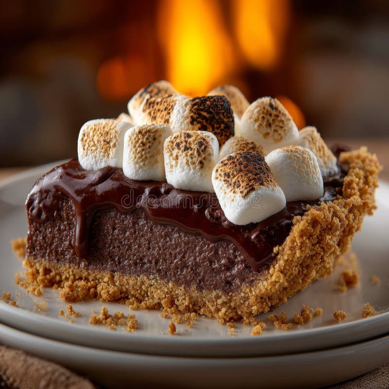 Rich Chocolate Cheesecake Slice z Graham Crust Pokryty lekko upieczonymi Marshmallows. ilustracja wektor