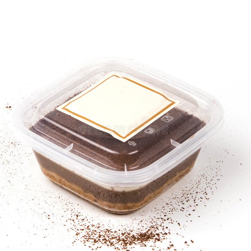 Rich chocolate mousse presented in a clear plastic container, showcasing layers of creamy texture royalty free stock image