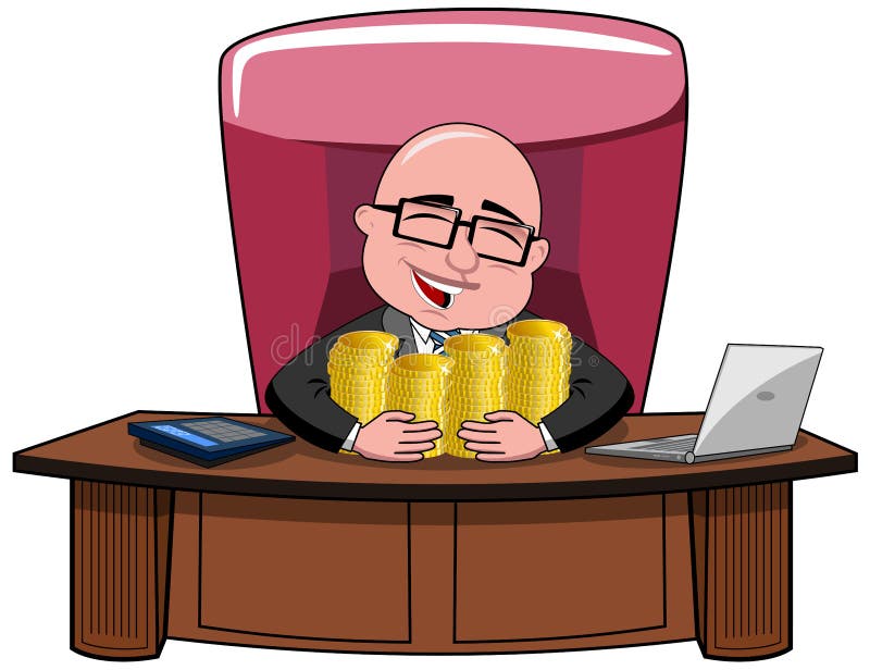 Riches d'argent de Bald Cartoon Boss d'homme d'affaires illustration stock Riches d'argent de Bald Cartoon Boss d'homme d'affaires illustration stock