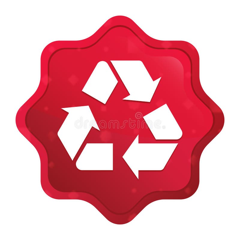 Ricicli l'icona di simbolo nebbiosa è aumentato bottone rosso dell'autoadesivo dello starburst illustrazione di stock Ricicli l'icona di simbolo nebbiosa è aumentato bottone rosso dell'autoadesivo dello starburst illustrazione di stock