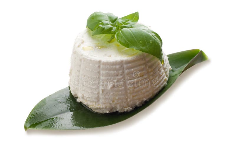 Ricotta and basil on white stock photography
