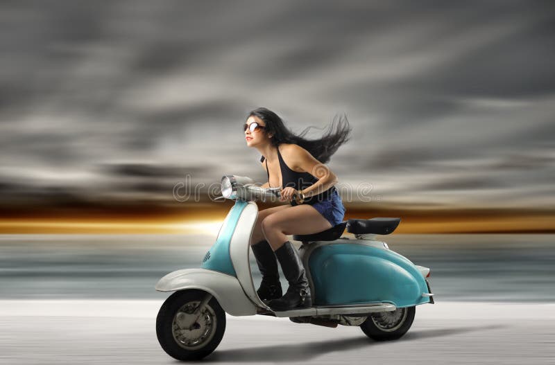 Girl drives moped stock photo. Image of motorcycle, beautiful 11047190