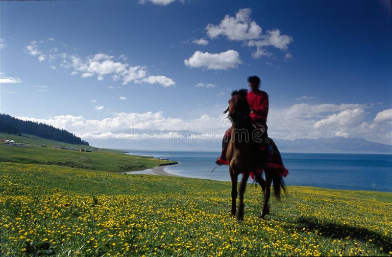 A rider besides the lake