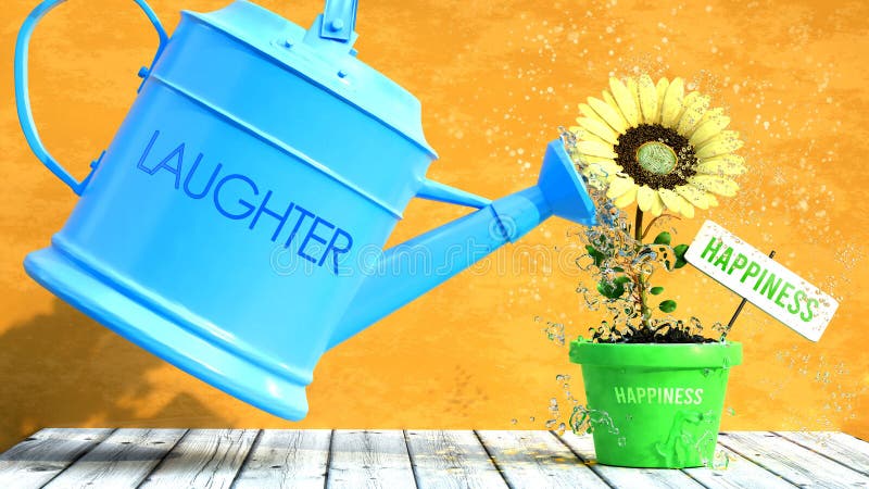 Ridere dà felicità. una metafora in cui la risata è il potere che rende la felicità crescere. come l'acqua è importante perché i fiori sbocciino.