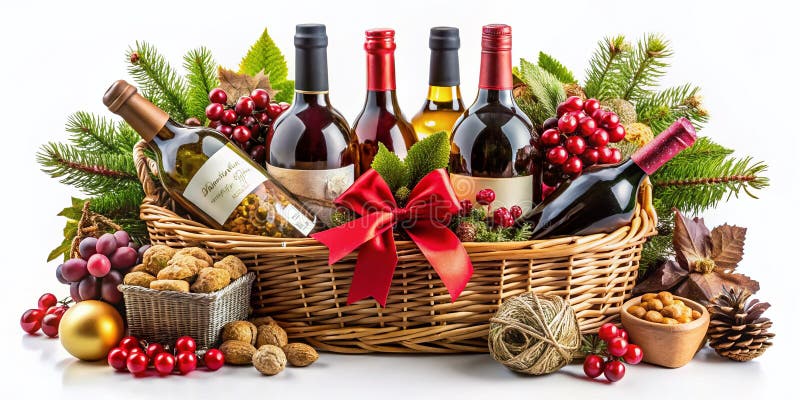 Ridicați-vă sărbătorile cu un coș de vinuri de lux Minunatele Sticle Gourmet Încântări vector illustration