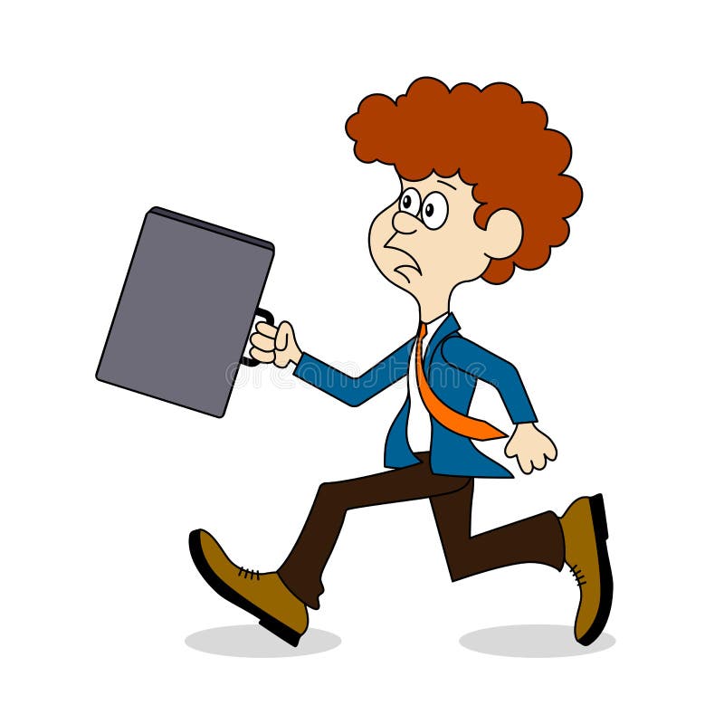 Ridiculous caricature, businessman hurries on the robot. vector illustration Ridiculous caricature, businessman hurries on the robot. vector illustration