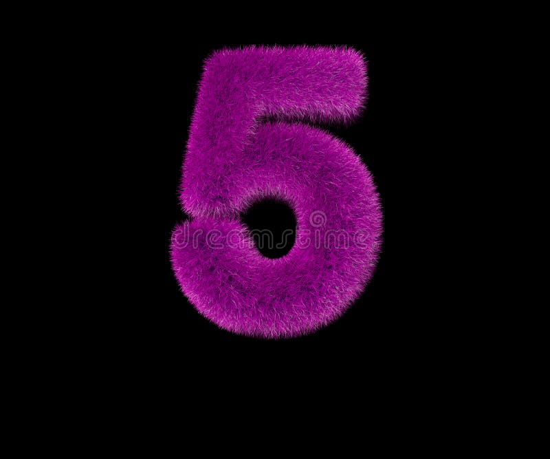 Ridiculous stylish pink fur font isolated on black - number 5, stylish concept 3D illustration of symbols