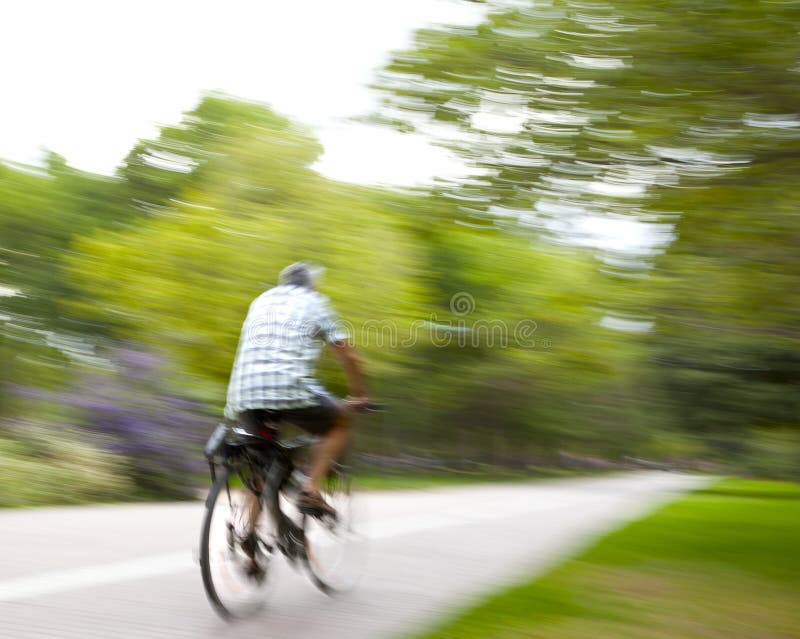 Riding Bike Morning Light Throug Park Stock Photos Free & Royalty