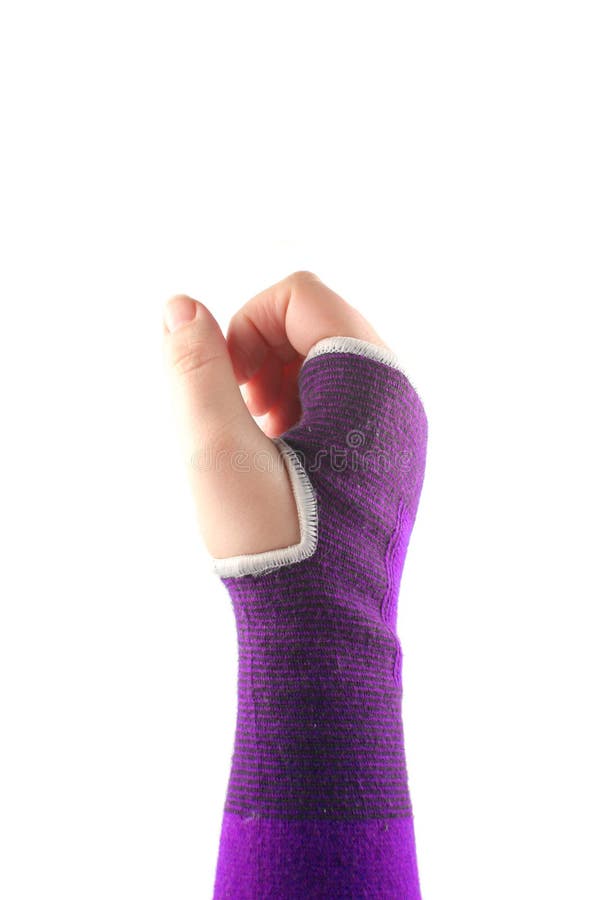 Sprained wrist wrapped in a elastic cloth for support. Sprained wrist wrapped in a elastic cloth for support