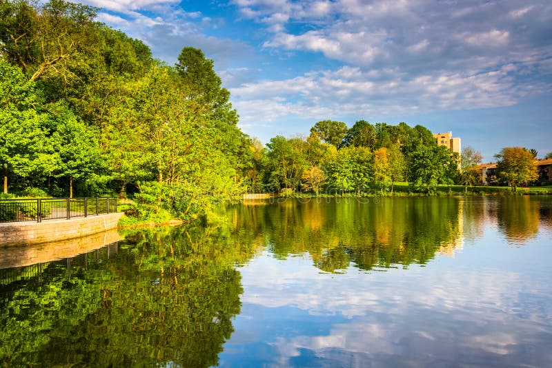 Riflessioni di sera nel lago Wilde in Colombia, Maryland immagine stock libera da diritti Riflessioni di sera nel lago Wilde in Colombia, Maryland immagine stock libera da diritti
