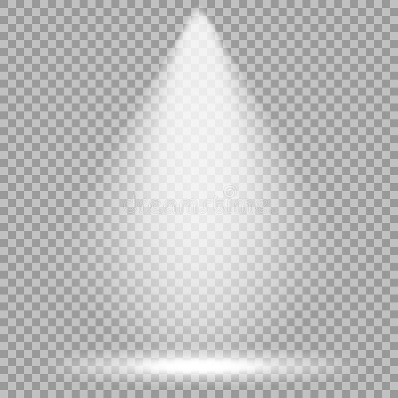 Riflettore di vettore Raggio luminoso di luce intensa Effetto realistico trasparente Metta in scena l'illuminazione royalty illustrazione gratis