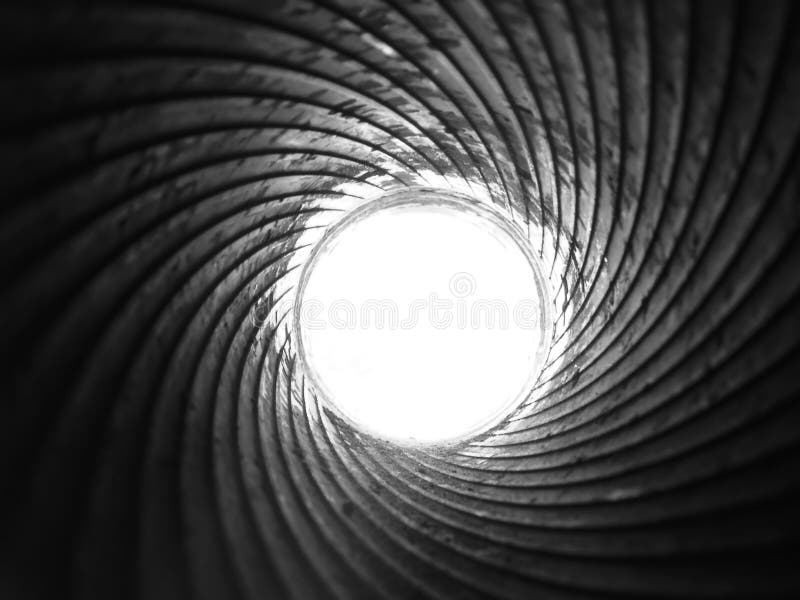 Rifling of old cannon, view on the inside